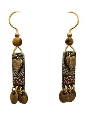 Silver Forest Heart Earrings Oval Dangles J848